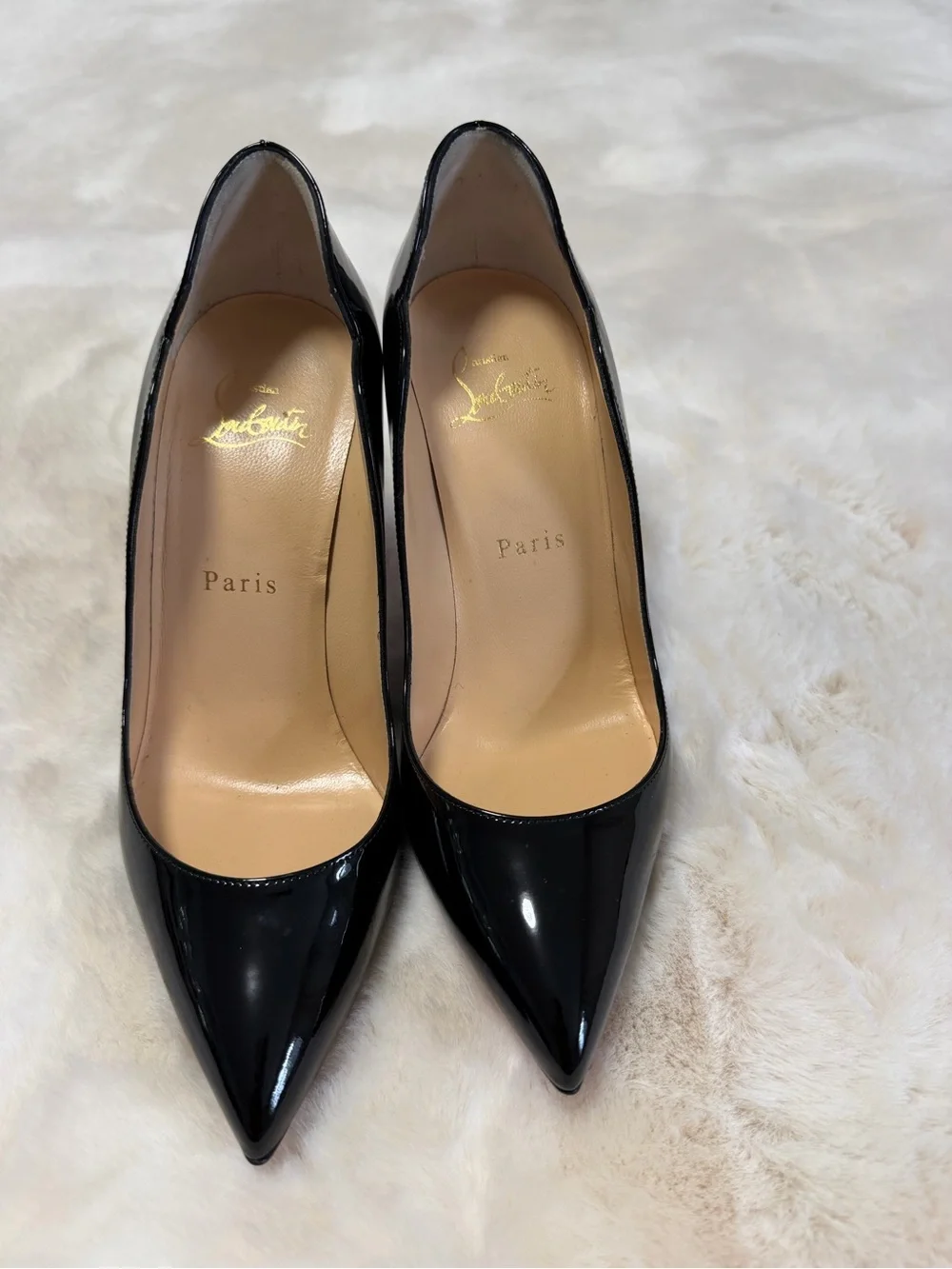 Christian Louboutin Black Patent Scalloped-Edge Stiletto Pump